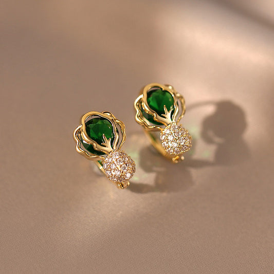 Cabbage Design Gold Plated Ear Studs with Zircon