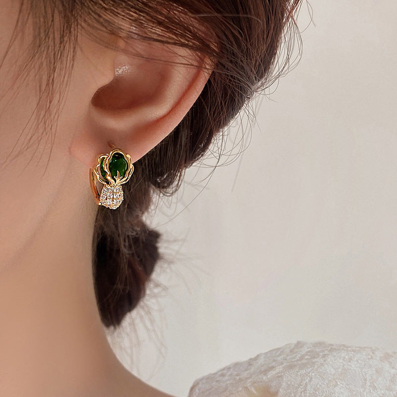 Cabbage Design Gold Plated Ear Studs with Zircon