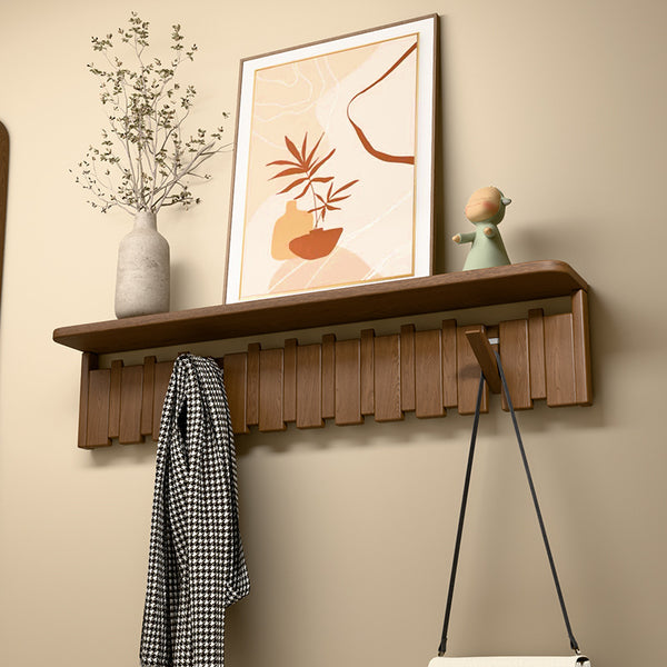 Piano Key Walnut Wall Hanger — Entryway Hook Shelf