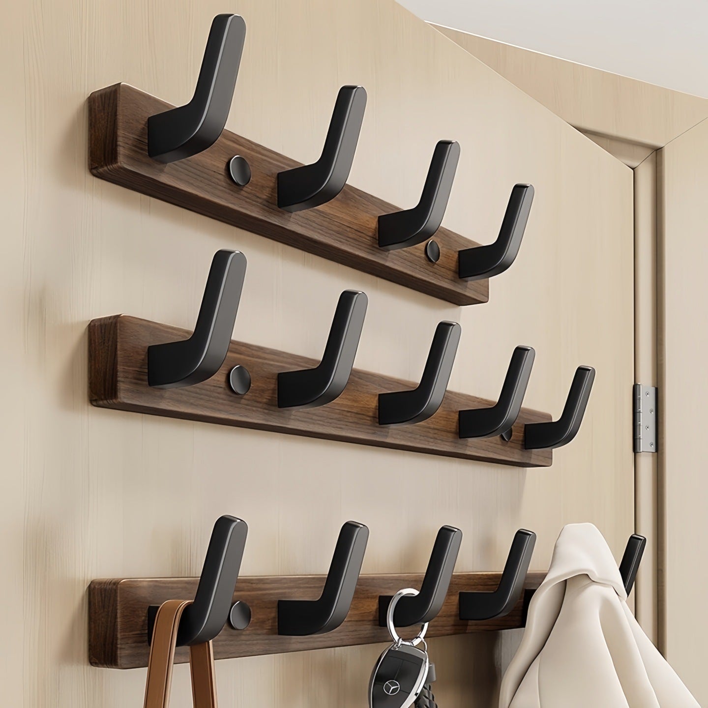 Walnut Wood Adhesive Wall Hooks