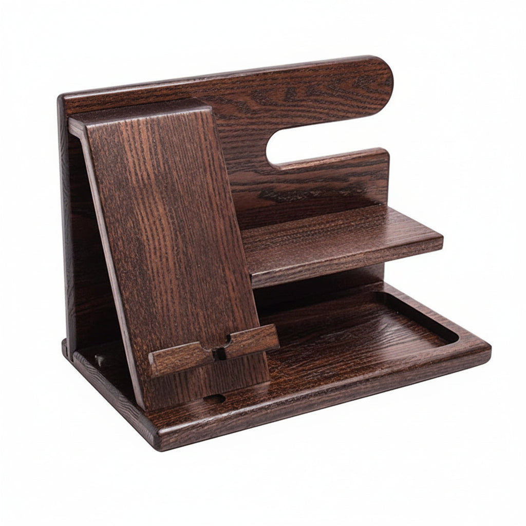 Walnut Desk Organizer — Phone Stand & Storage Tray