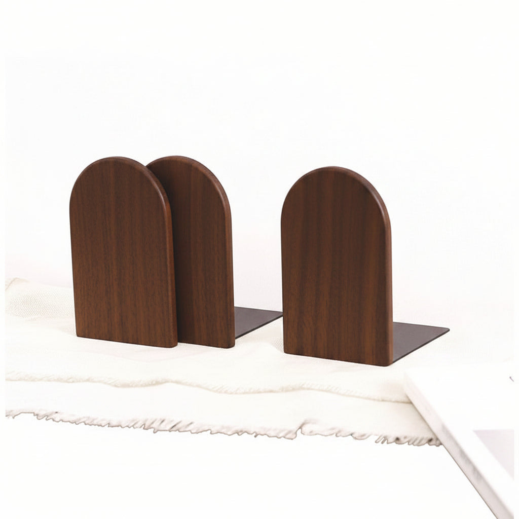 Black Walnut Arch Bookends — Solid Wood Shelf Décor, Set of 2