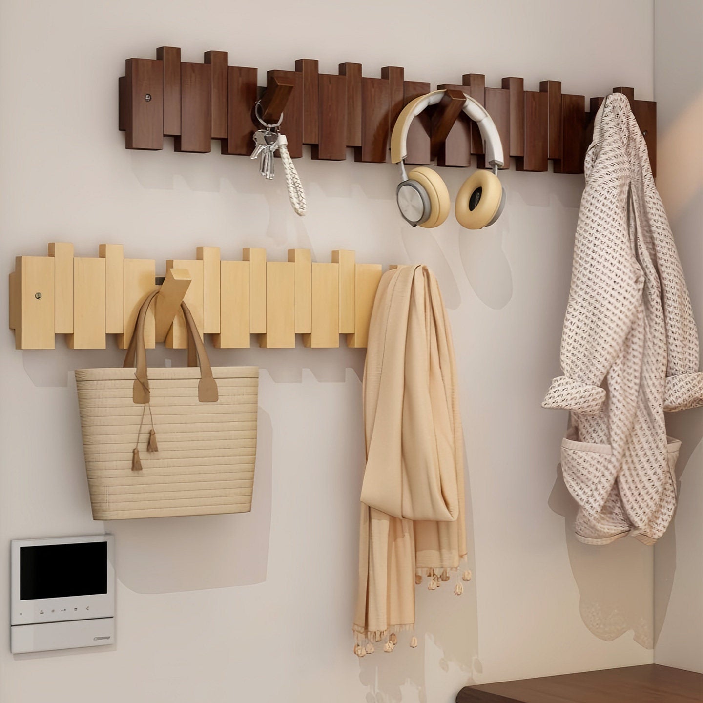 Luxury Wooden Wall Hook Rack — Minimalist Entryway Organizer, Walnut